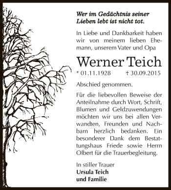 Traueranzeige von Werner Teich von WVG - Wochenspiegel Dessau / Köthen