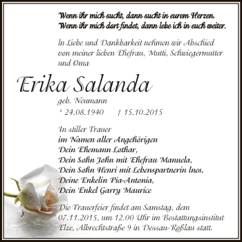 Traueranzeige von Erika Salanda von WVG - Wochenspiegel Dessau / Köthen