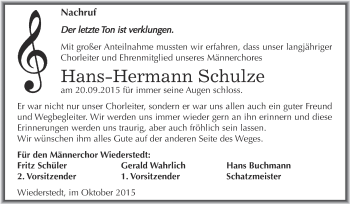 Traueranzeige von Hans-Hermann Schulze von Super Sonntag SGH Mansf. Land