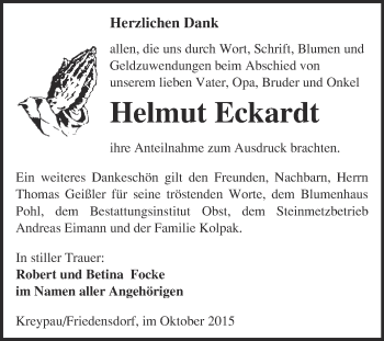 Traueranzeige von Helmut Eckardt von Super Sonntag Merseburg