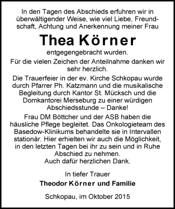 Traueranzeige von Thea Körner von Mitteldeutsche Zeitung Merseburg/Querfurt