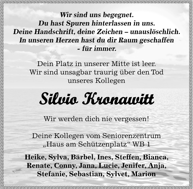  Traueranzeige für Silvio Kronawitt vom 10.10.2015 aus Mitteldeutsche Zeitung Zeitz