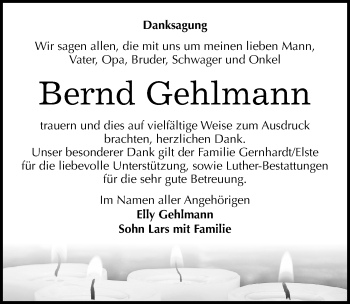 Traueranzeige von Bernd Gehlmann von Mitteldeutsche Zeitung Halle/Saalkreis
