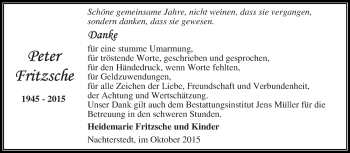 Traueranzeige von Peter Fritzsche von Super Sonntag Aschersleben