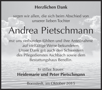 Traueranzeige von Andrea Pietschmann von Super Sonntag SGH Mansf. Land