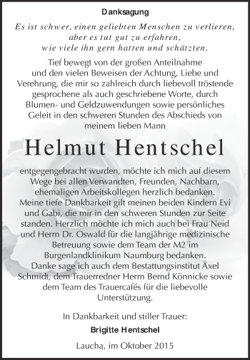 Traueranzeige von Helmut Hentschel von WVG - Wochenspiegel NMB / WSF / ZTZ