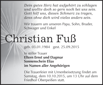 Traueranzeige von Christian Fuß von Super Sonntag Bernburg