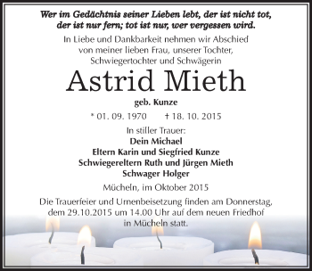 Traueranzeige von Astrid Mieth von Mitteldeutsche Zeitung Merseburg/Querfurt