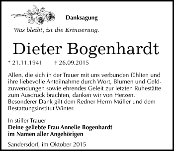 Traueranzeige von Dieter Bogenhardt von Mitteldeutsche Zeitung Bitterfeld