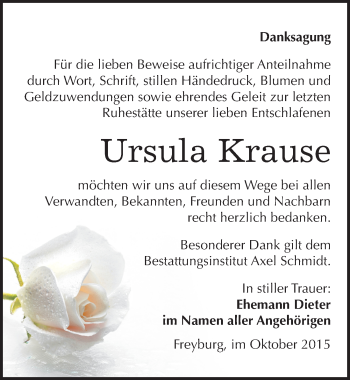 Traueranzeige von Ursula Krause von Mitteldeutsche Zeitung Naumburg/Nebra