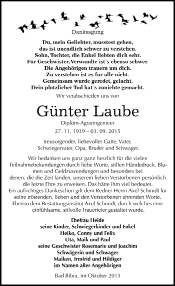 Traueranzeige von Günter Laube von Mitteldeutsche Zeitung Naumburg/Nebra