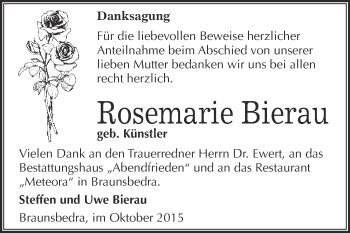 Traueranzeige von Rosemarie Bierau von WVG - Wochenspiegel Merseburg