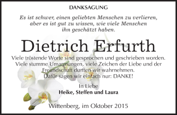 Traueranzeige von Dietrich Erfurth von Mitteldeutsche Zeitung Wittenberg