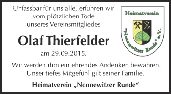 Traueranzeige von Olaf Thierfelder von Super Sonntag Zeitz