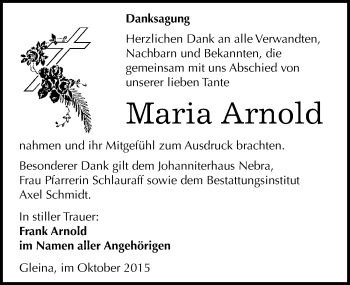 Traueranzeige von Maria Arnold von Mitteldeutsche Zeitung Naumburg/Nebra