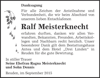 Traueranzeige von Ralf Meisterknecht von Super Sonntag Zeitz