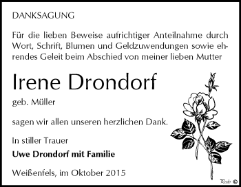 Traueranzeige von Irene Drondorf von WVG - Wochenspiegel NMB / WSF / ZTZ