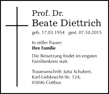 Traueranzeige von Beate Diettrich von Mitteldeutsche Zeitung Halle/Saalkreis