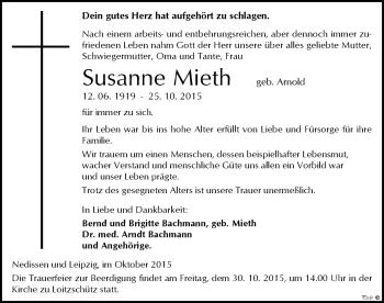 Traueranzeige von Susanne Mieth von Mitteldeutsche Zeitung Zeitz