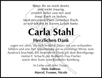 Traueranzeige von Carla Stahl von Mitteldeutsche Zeitung Wittenberg