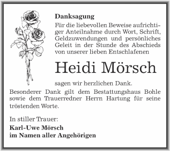 Traueranzeige von Heidi Mörsch von Super Sonntag Merseburg