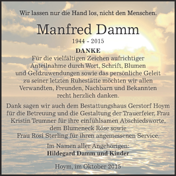 Traueranzeige von Manfred Damm von Super Sonntag Aschersleben