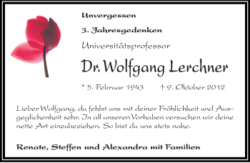 Traueranzeige von Wolfgang Lerchner von Mitteldeutsche Zeitung Halle/Saalkreis