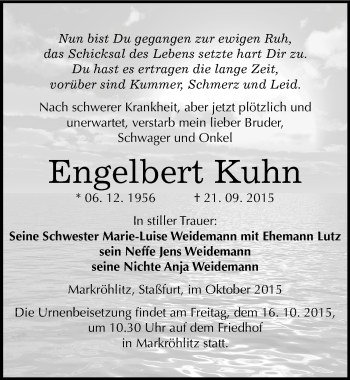 Traueranzeige von Engelbert Kuhn von Mitteldeutsche Zeitung Weißenfels