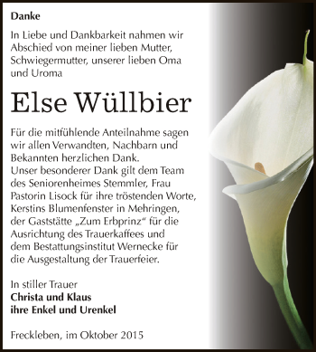 Traueranzeige von Else Wüllbier von Super Sonntag Bernburg