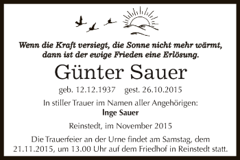 Traueranzeige von Günter Sauer von Super Sonntag Aschersleben