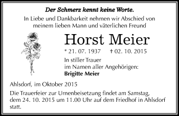 Traueranzeige von Horst Meier von Mitteldeutsche Zeitung Mansfelder Land