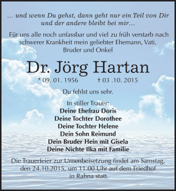 Traueranzeige von Jörg Hartan von Mitteldeutsche Zeitung