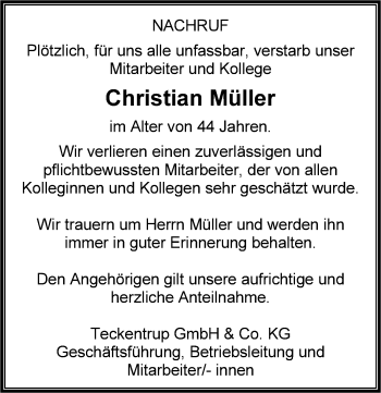 Traueranzeige von Christian Müller von Mitteldeutsche Zeitung