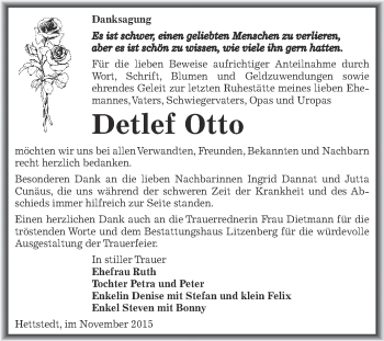 Traueranzeige von Detlef Otto von Wochenspiegel Mansfelder Land