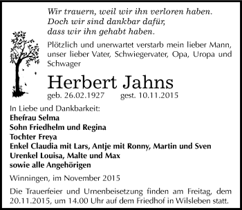 Traueranzeige von Herbert Jahns von Mitteldeutsche Zeitung Aschersleben