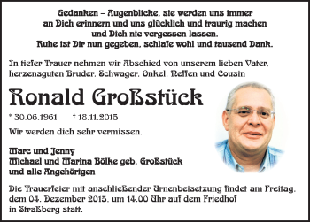 Traueranzeige von Ronald Großstück von Mitteldeutsche Zeitung Quedlinburg