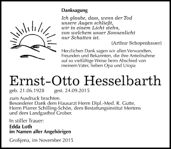 Traueranzeige von Ernst-Otto Hesselbarth von Mitteldeutsche Zeitung Naumburg/Nebra