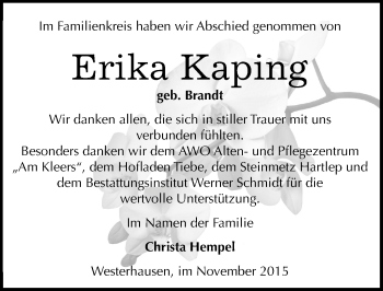 Traueranzeige von Erika Kaping von Mitteldeutsche Zeitung Quedlinburg
