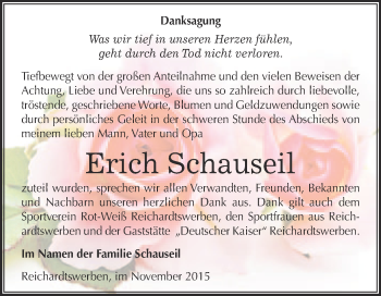 Traueranzeige von Erich Schauseil von WVG - Wochenspiegel NMB / WSF / ZTZ