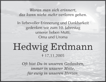 Traueranzeige von Hedwig Erdmann von Super Sonntag Quedlinburg