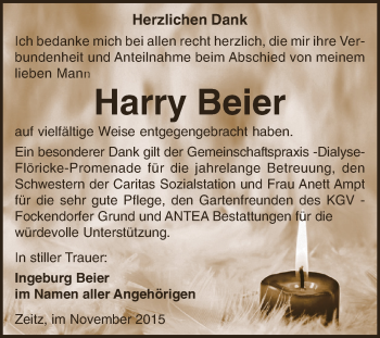 Traueranzeige von Harry Beier von Super Sonntag Zeitz