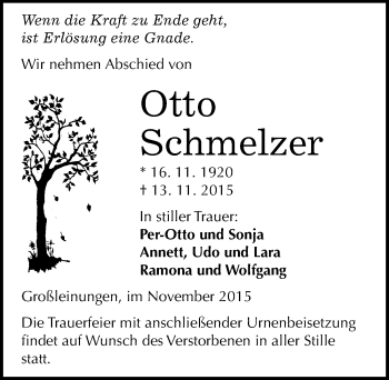 Traueranzeige von Otto Schmelzer von Mitteldeutsche Zeitung Sangerhausen