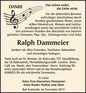 Traueranzeige von Ralph Dammeier von Mitteldeutsche Zeitung Quedlinburg