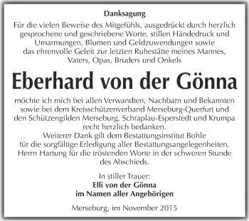 Traueranzeige von Eberhard von der Gönna von Super Sonntag Merseburg