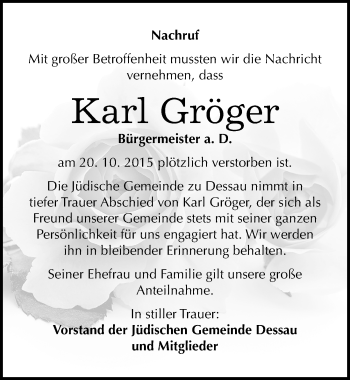 Traueranzeige von Karl Gröger von Mitteldeutsche Zeitung Dessau-Roßlau