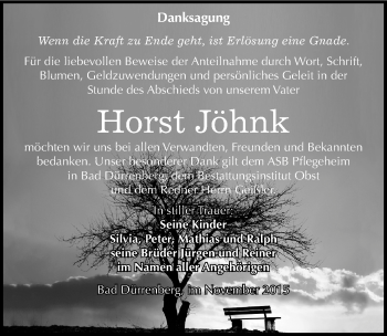 Traueranzeige von Horst Jöhnk von Mitteldeutsche Zeitung Merseburg/Querfurt