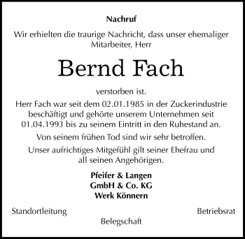 Traueranzeige von Bernd Fach von Mitteldeutsche Zeitung