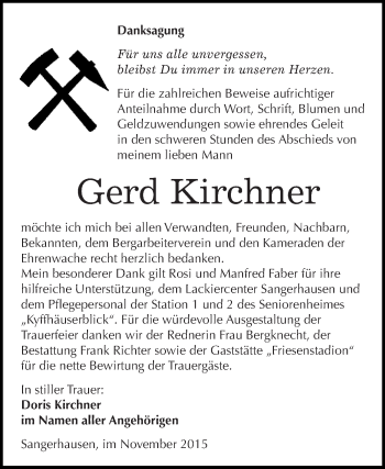 Traueranzeige von Gerd Kirchner von Super Sonntag SGH Mansf. Land