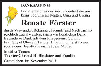 Traueranzeige von Renate Förster von Mitteldeutsche Zeitung Aschersleben