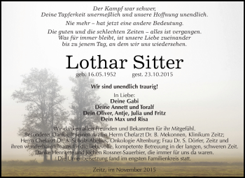 Traueranzeige von Lothar Sitter von WVG - Wochenspiegel NMB / WSF / ZTZ